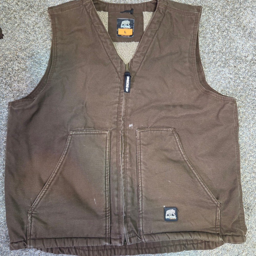 Berne Workwear Mens Duck Canvas Sherpa Lined Vest Brown VW531BB Size L Regular